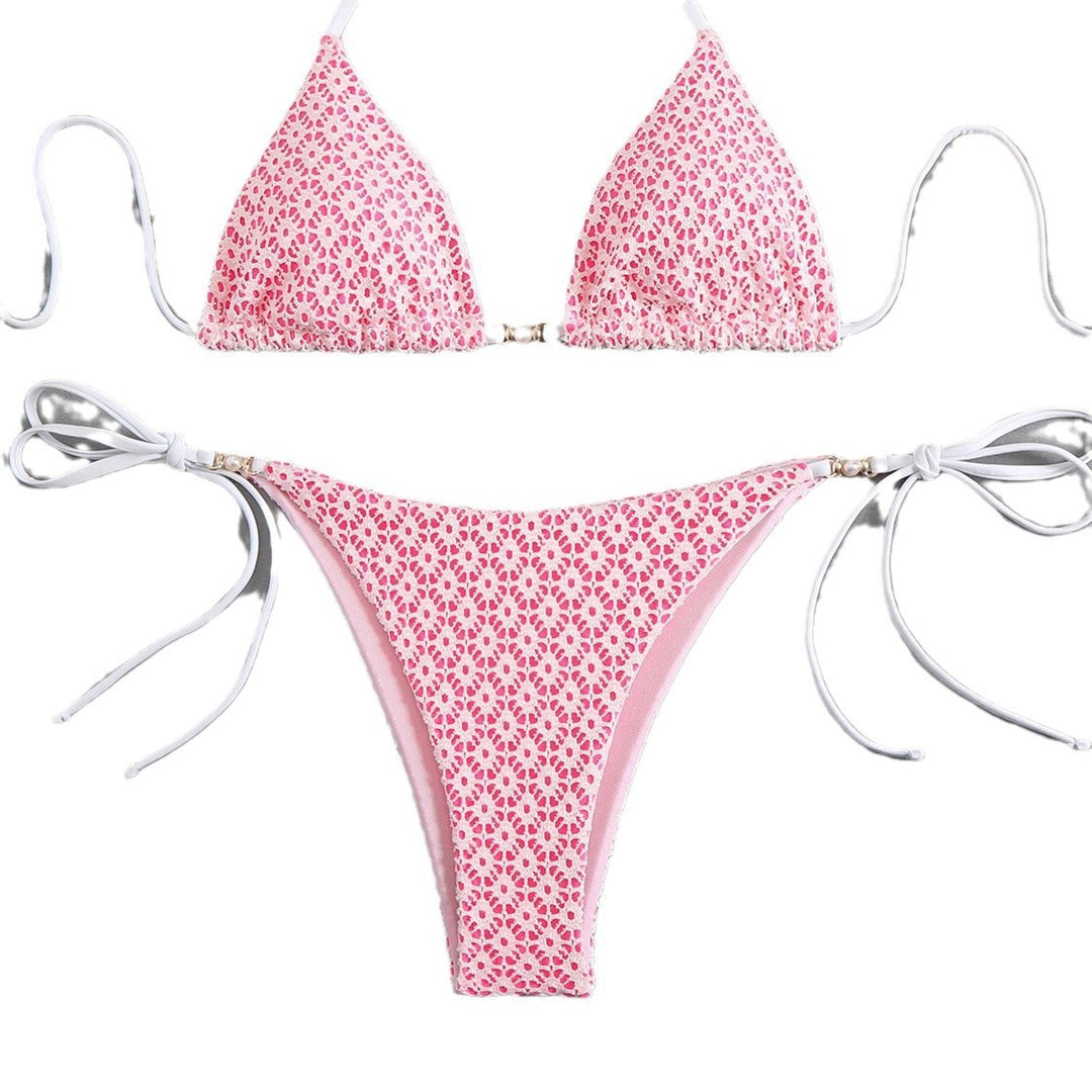 Dame Triangel Bikini Sæt med justerbare Bindebånd og blomster mønster Stilla