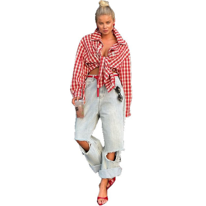 Dame Tjekket Skjorte med oversized Snit Stilla
