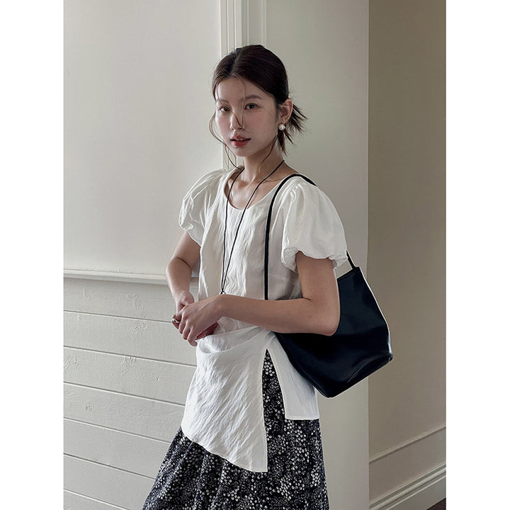 Damer Rynket T-shirt med asymmetrisk snit og justerbare stropper Stilla