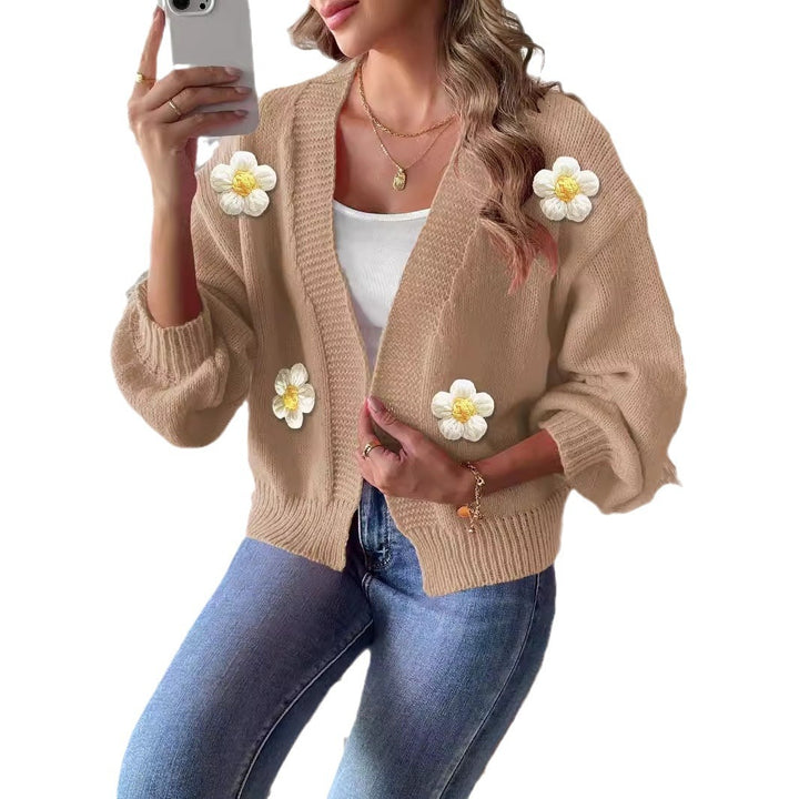 Damer afslappet strik cardigan med blomsterdetaljer og bred pasform Stilla