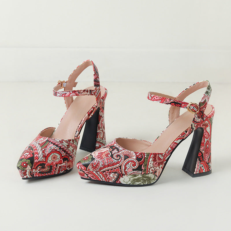 Femme Fashion-Forward Platform Slingback Hæle med Floralprint Stilla