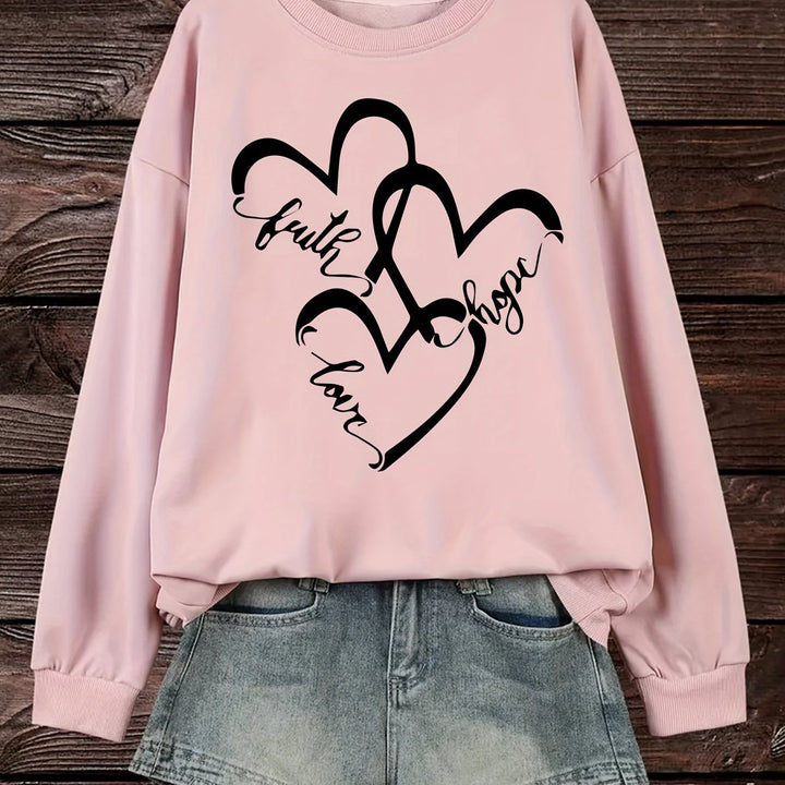 Kvindernes sweatshirt med romantisk hjertemotiv og inspirerende print Stilla