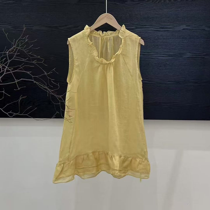 Dame flæseudskæring ærmeløs bluse med flydende hem Stilla