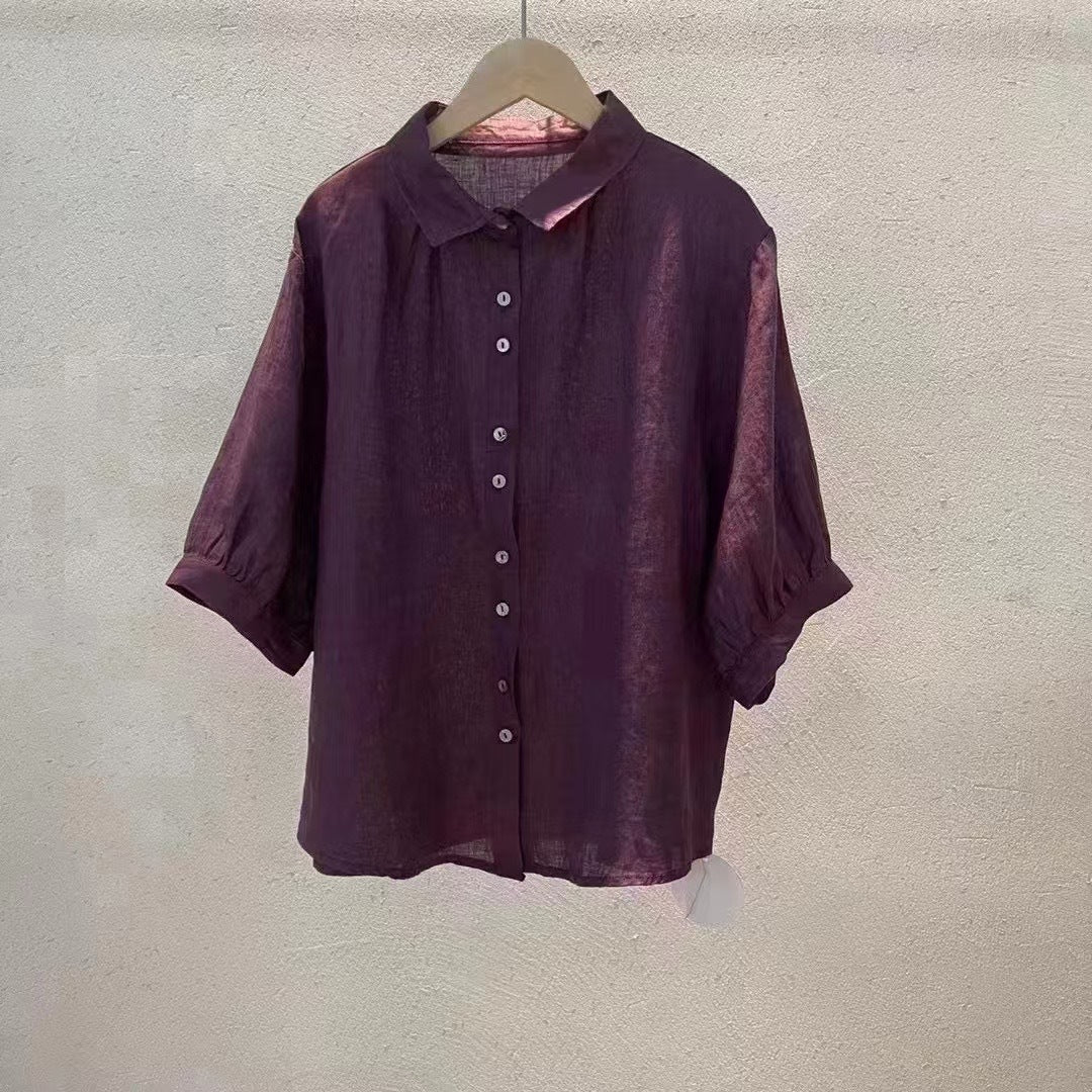 Dame Kortærmet Struktureret Knap-BLOUSE Stilla