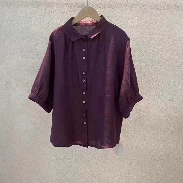 Dame Kortærmet Struktureret Knap-BLOUSE Stilla