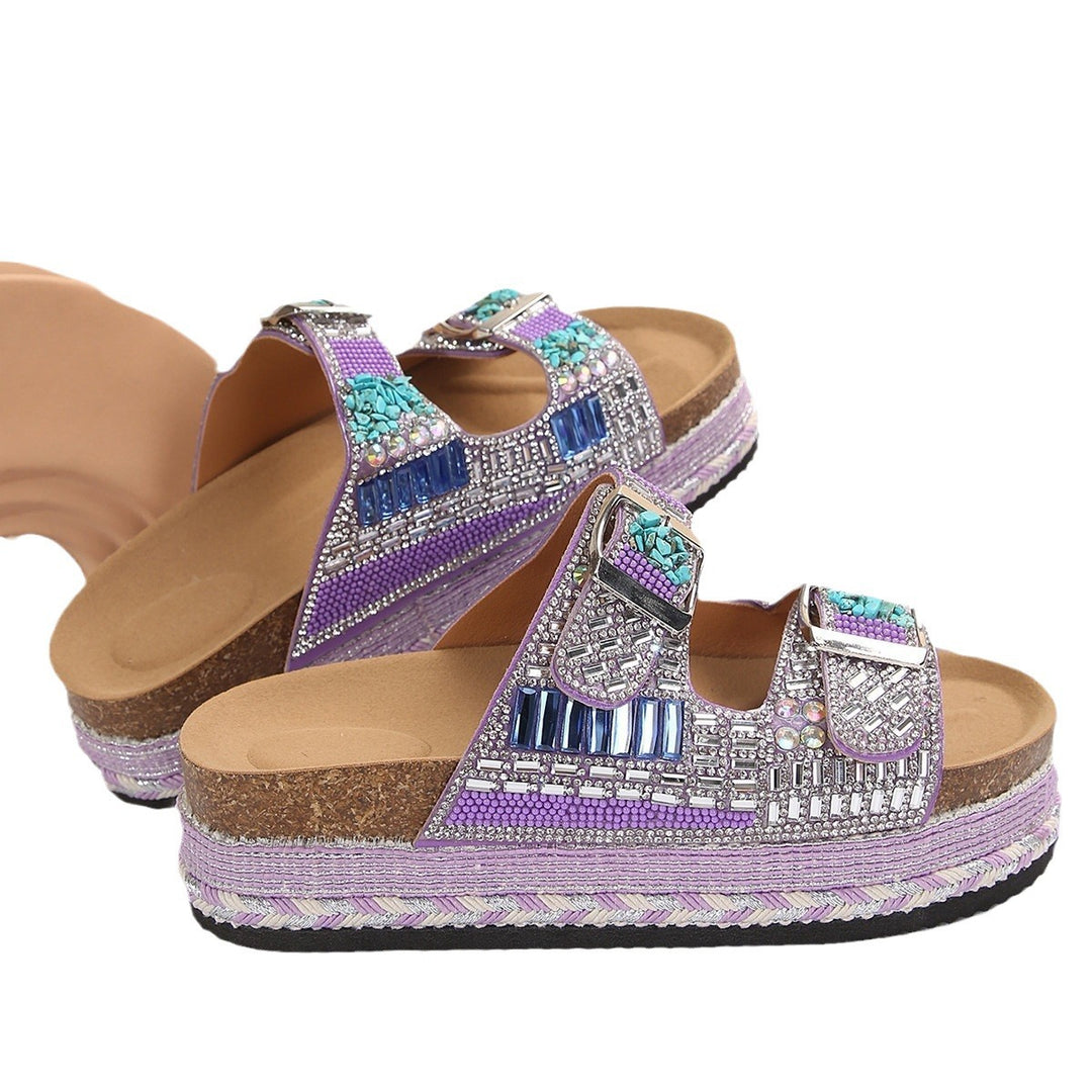 Dame sandaler med funklende strass accenter og komfortabel korksål Stilla