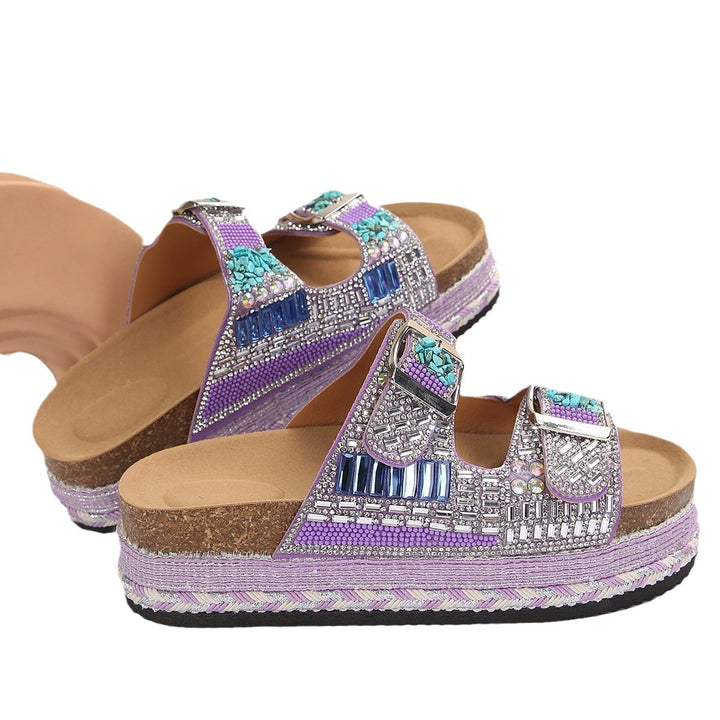 Dame sandaler med funklende strass accenter og komfortabel korksål Stilla