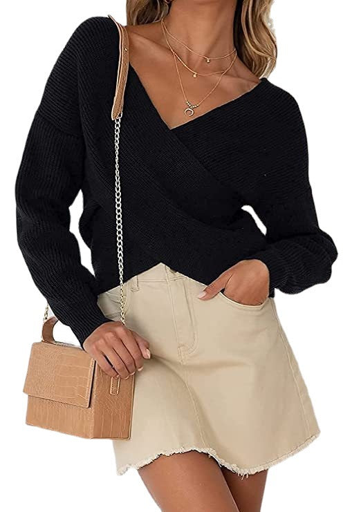 Dame Off-Shoulder Strikketrøje med Wickeldesign Stilla