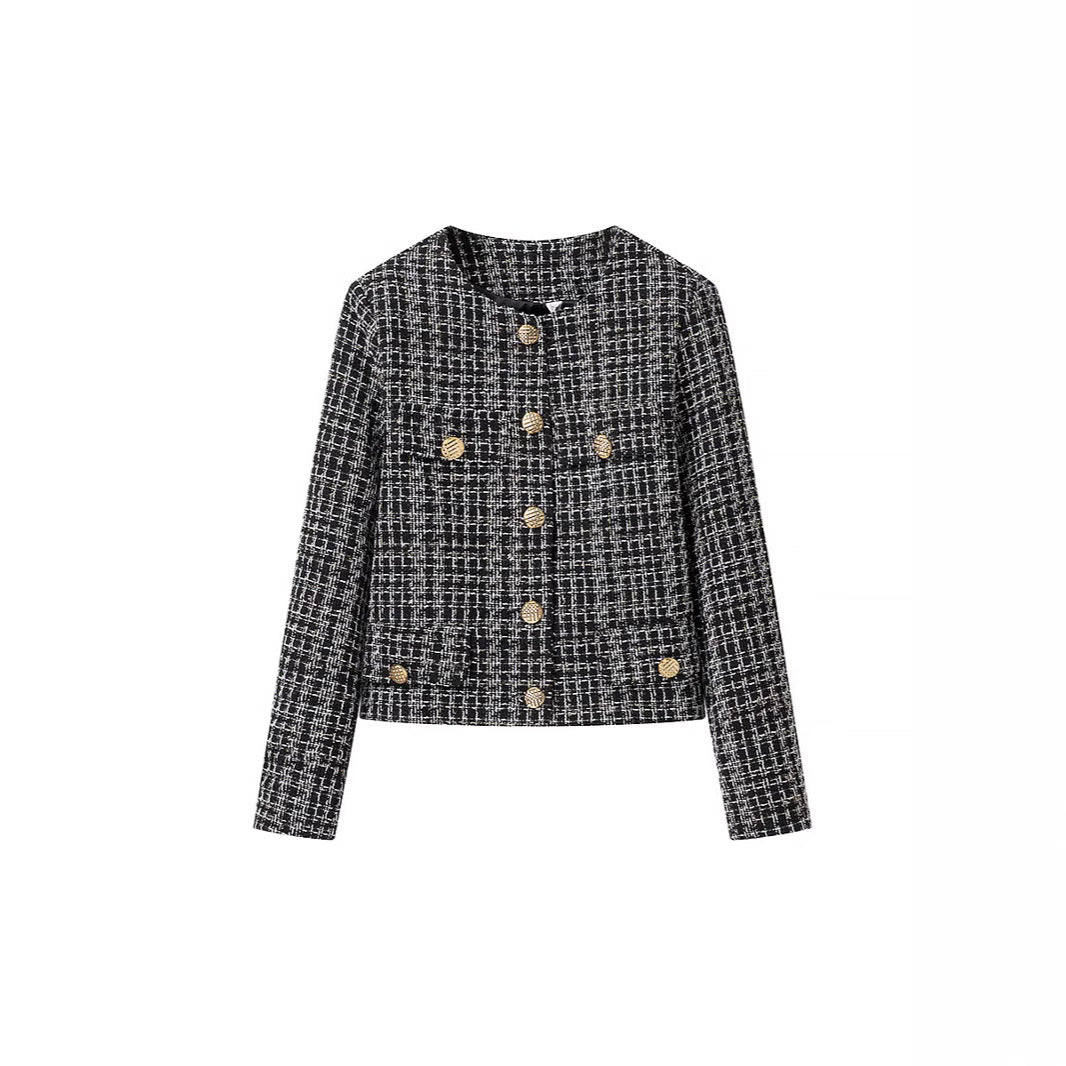 Dame Tweed-blazer med gyldne knapper og struktureret design Stilla