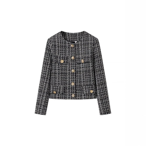 Dame Tweed-blazer med gyldne knapper og struktureret design Stilla
