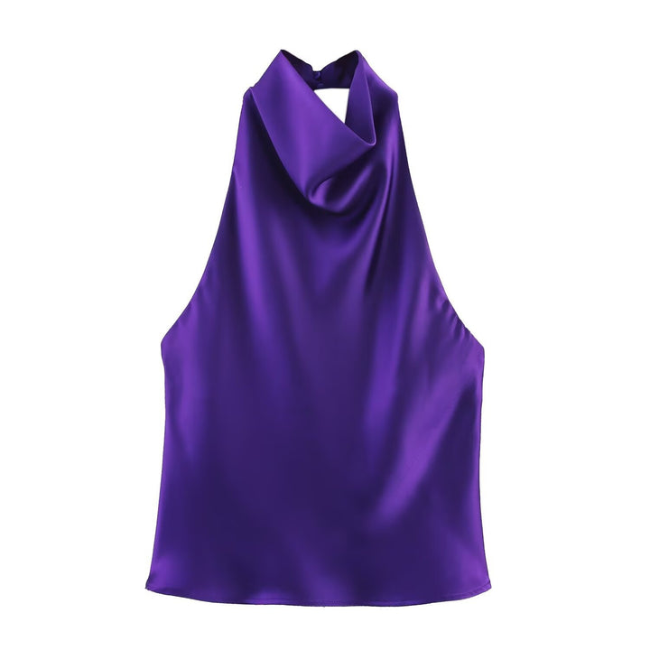Dame elegant halterneck top med flydende snit og dekorative detaljer Skovae
