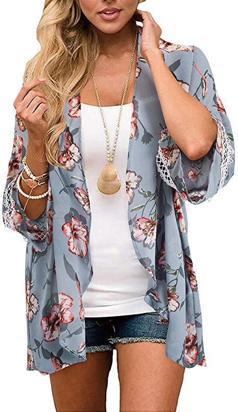 Dame Strand Kimono med blomster mønster Stilla