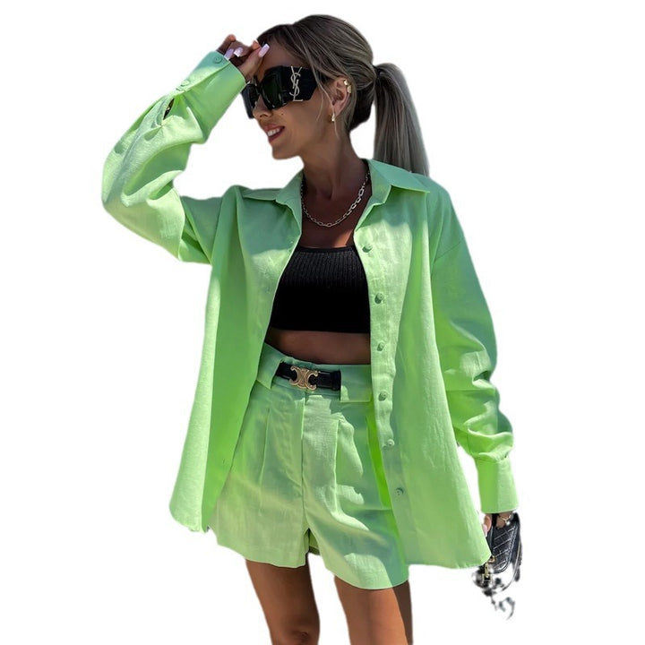 Dame Casual todelt kjole sæt med oversized skjorte og shorts Stilla