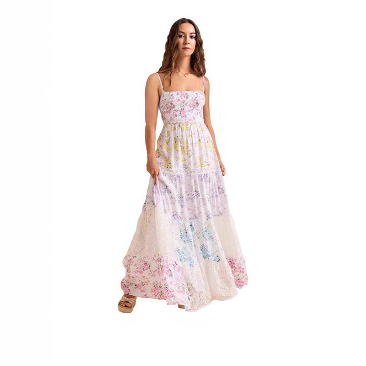 Dame Boho Maxikjole med elastisk top og spidse accenter Skovae