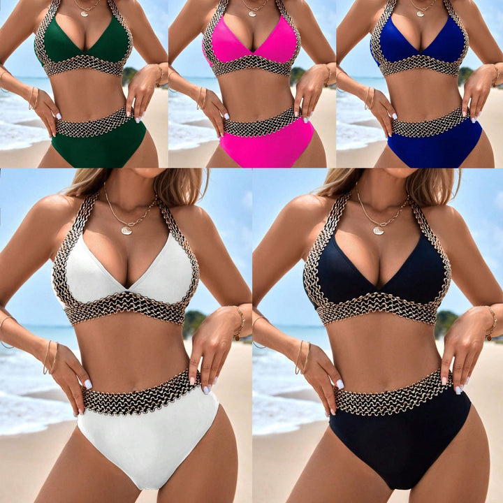 Dame højt skåret bikini med dekorative kædeaccenter Skovae