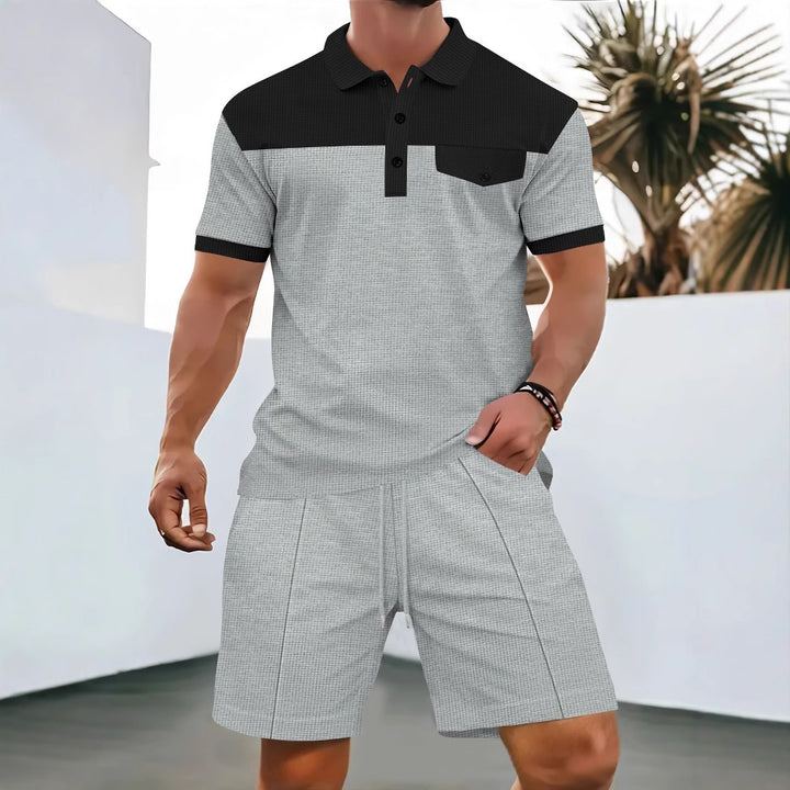 Herrer Poloshirt og Shorts Sæt med moderne ternet mønster Stilla
