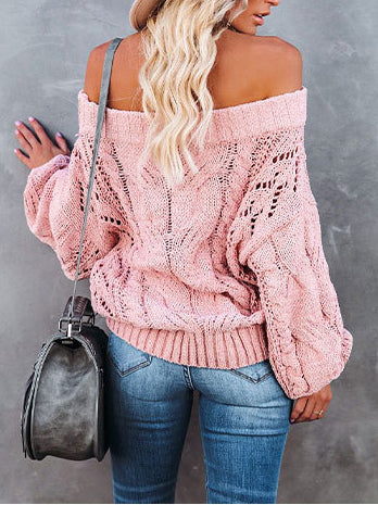 Stilla | Moda Langærmet Off Shoulder Strikket Trøje