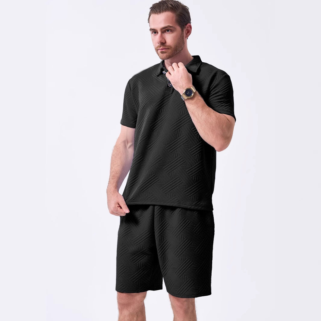 Herrenes fritidssæt med struktureret polo-shirt og shorts Stilla