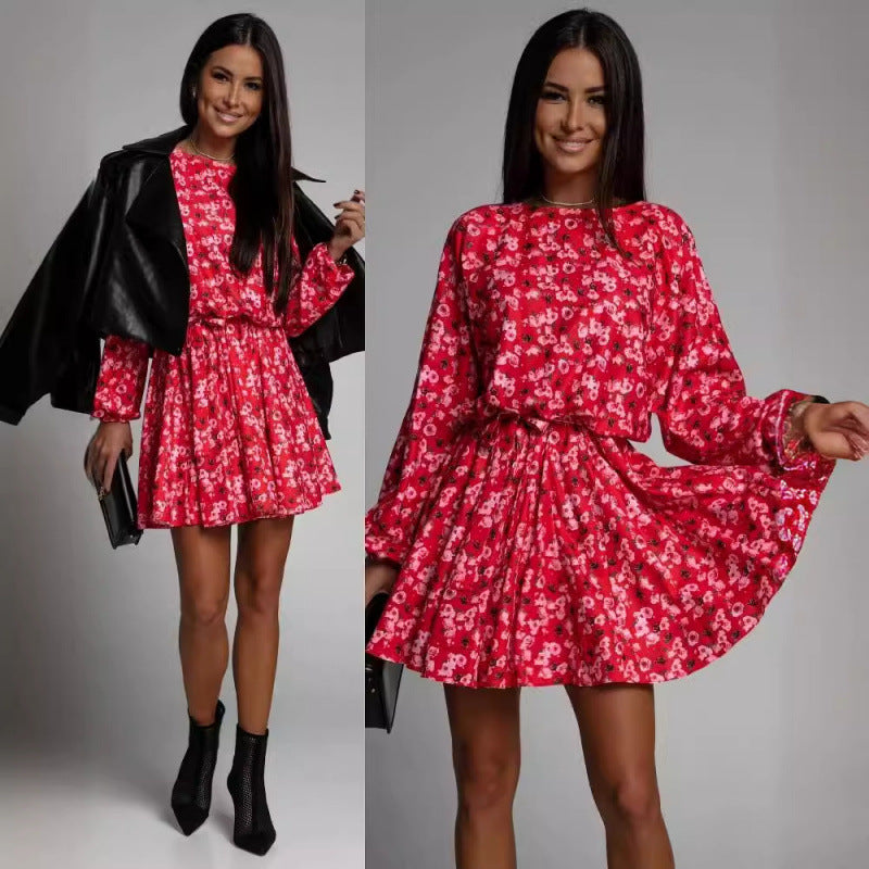 Dame Floral Print A-linje Mini Kjole med elegante klokkeærmer Stilla