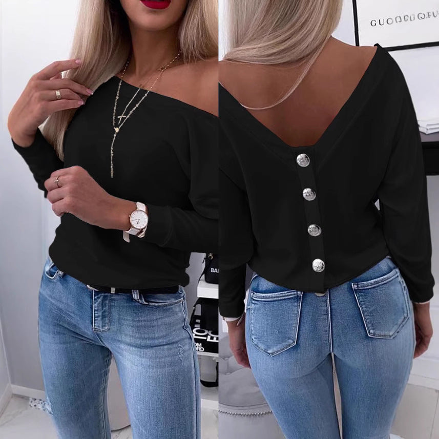 Dame Off-Shoulder Bluse med elegante knapdetaljer Stilla
