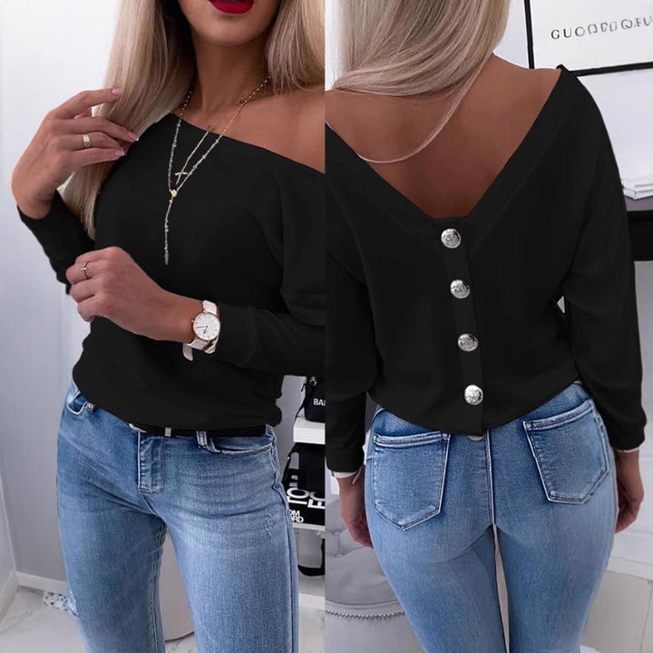 Dame Off-Shoulder Bluse med elegante knapdetaljer Stilla