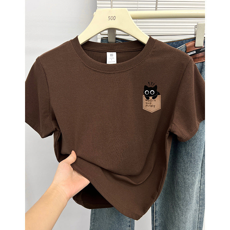 Femme Legesalig Grafisk Lomme T-shirt Stilla