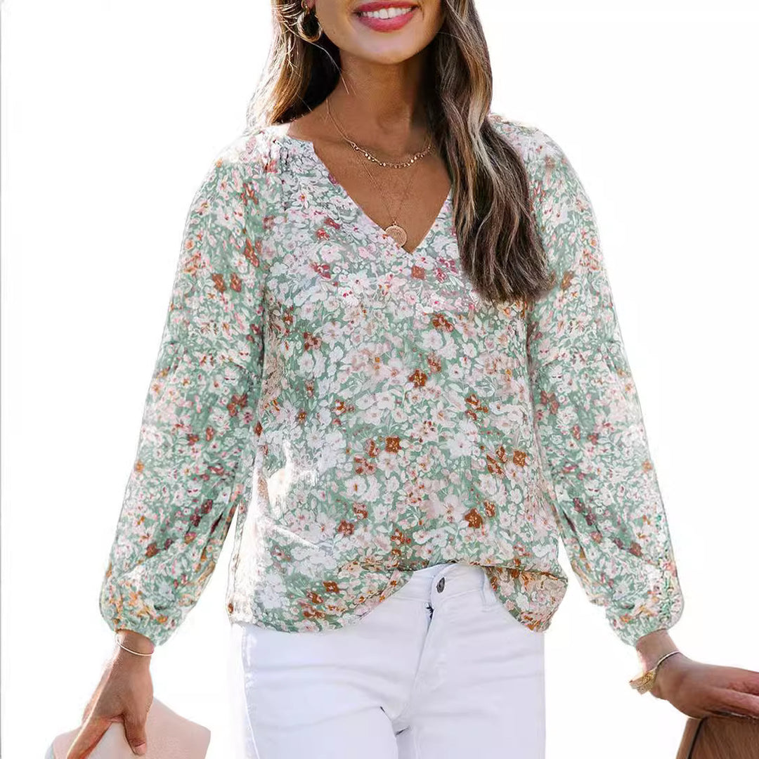 Dame bluse skjorte med blomster mønster og løs pasform Stilla