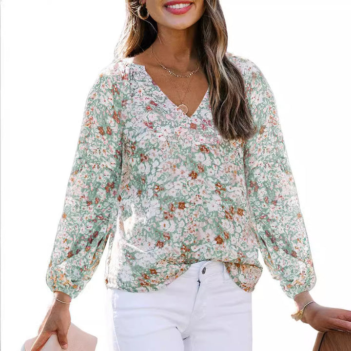 Dame bluse skjorte med blomster mønster og løs pasform Stilla
