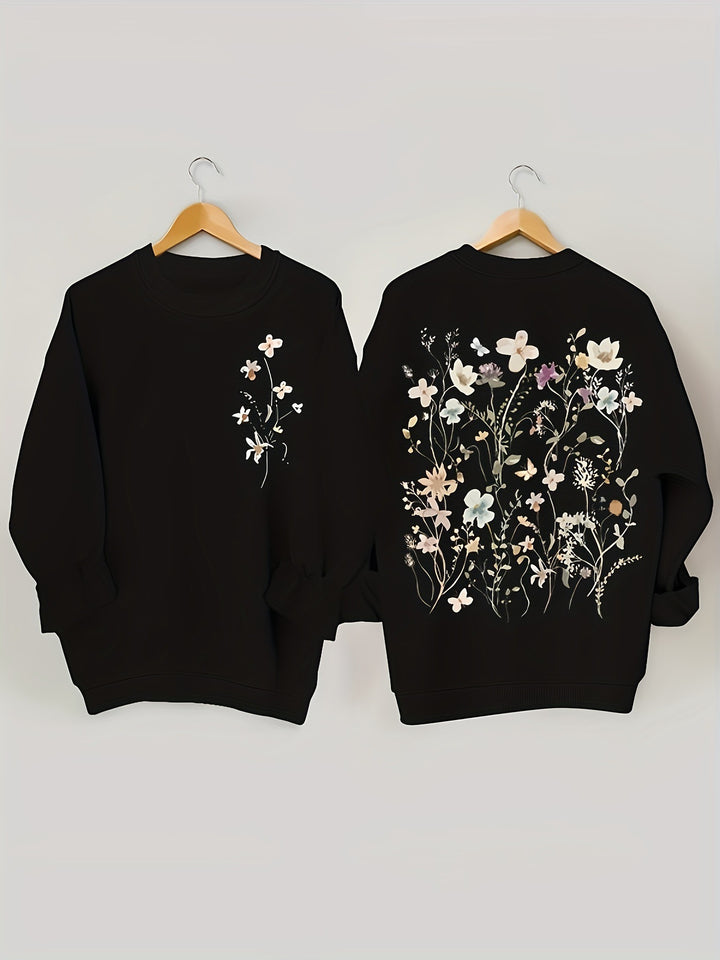 Kvinders sweatshirt med blomstermønster og blød inderside Stilla
