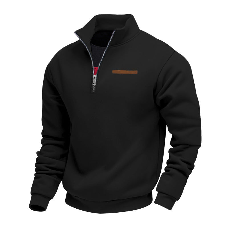 Herre sporty fleece-pullover med høj krave og praktisk lynlåspanel Stilla