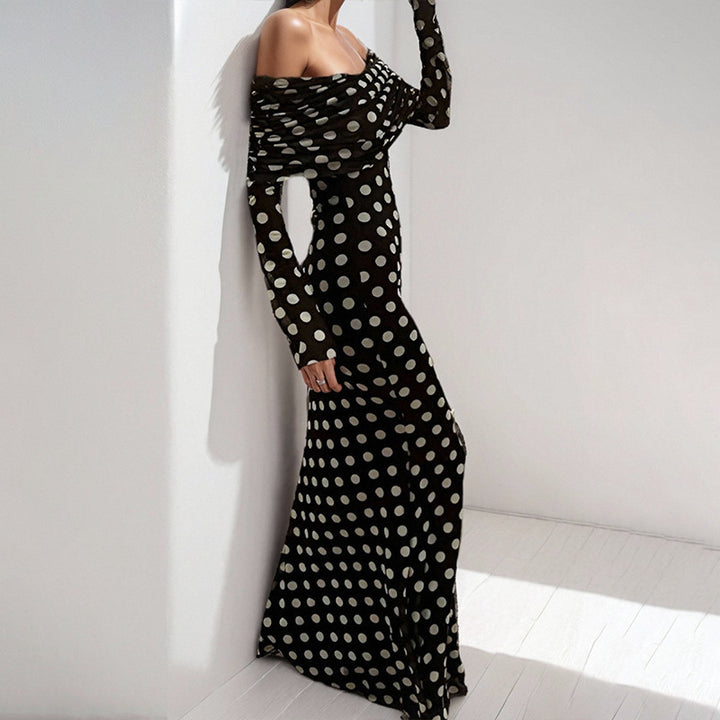 Dame Maxikjole med asymmetrisk Off-Shoulder-udskæring og Polka-Dot mønster Stilla