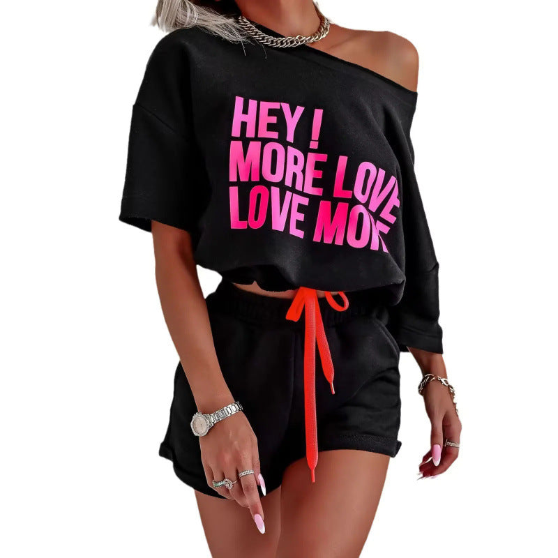 Dame fritids grafik T-shirt og shorts sæt Stilla