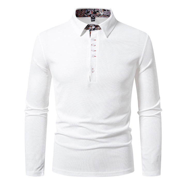 Herre Langærmet Polo T-shirt med unik mønstret krave Stilla