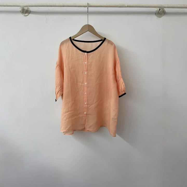 Femme Letvægt Puffærmer Knapliste Bluse Stilla