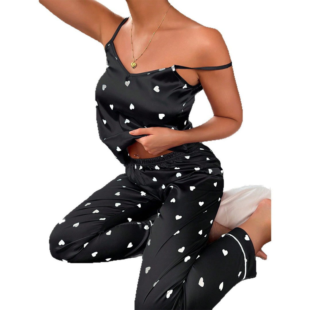 Dame Satin Pyjamas Sæt med Hjertemønster Stilla