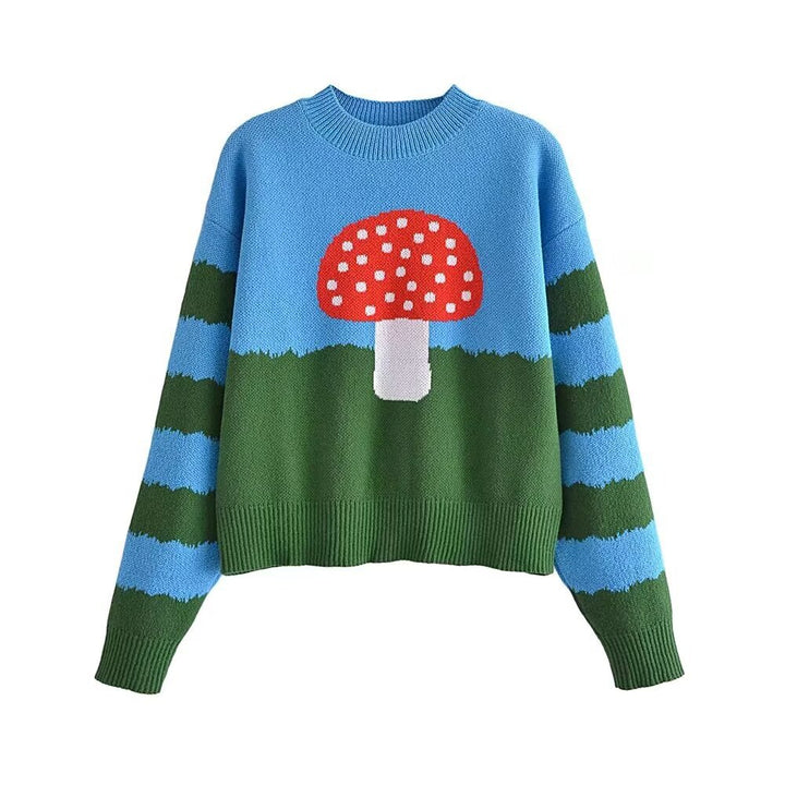 Femme Cozy Graphic Striktrøje med svampedesign Stilla