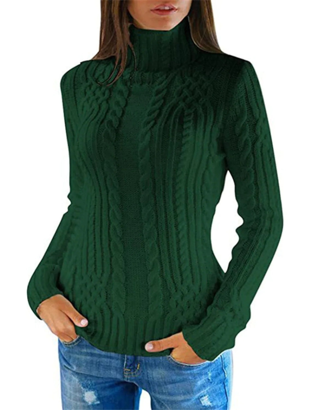 Dame rullekrave sweater med fletmønster og behagelig pasform Stilla