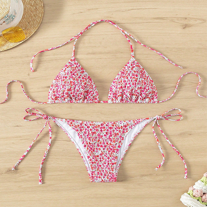 Dame triangel-bikini med fleksible bånd og blomstermotiver Skovae