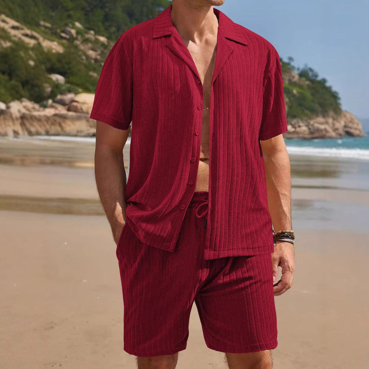 Herrer afslappet kortærmet overdel og shorts sæt med struktureret design Stilla