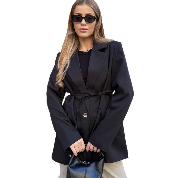 Damer fashionable oversized blazer jakke med talje bælte Stilla