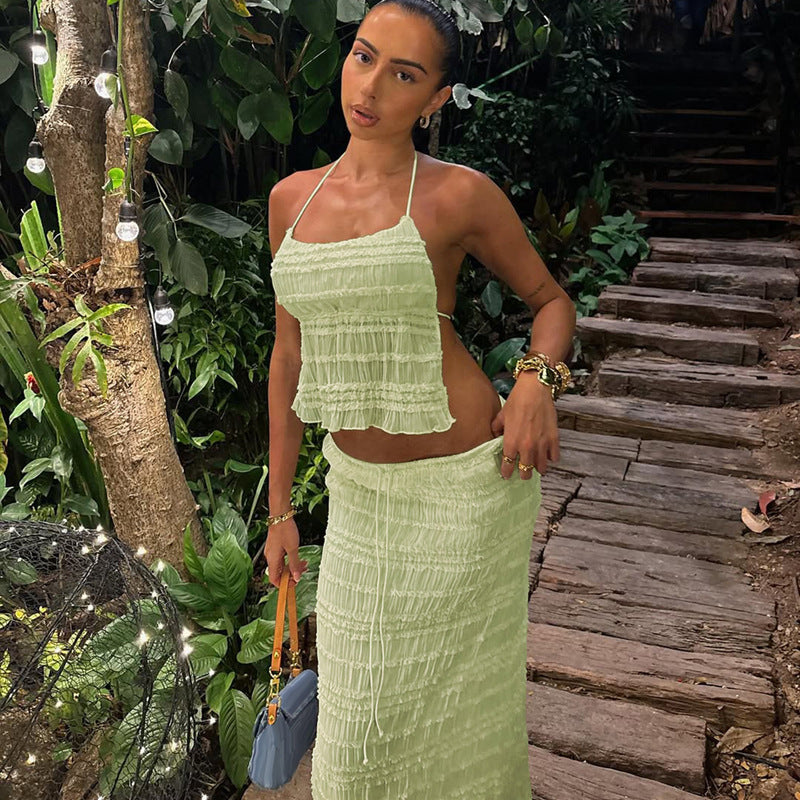 Dame maxikjole med off-shoulder design og rynker Skovae
