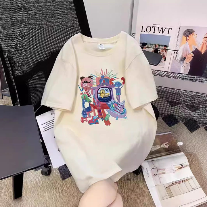 Dame T-shirt med kreativt comic-motiv og oversized snit Stilla