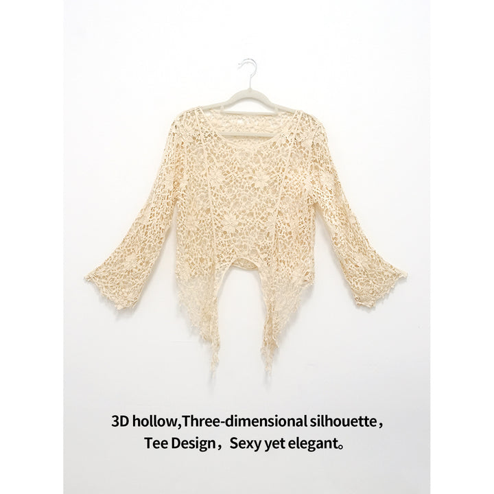 Dame elegant Boho-strikjakke med romantiske spids- og frynse-detaljer Stilla