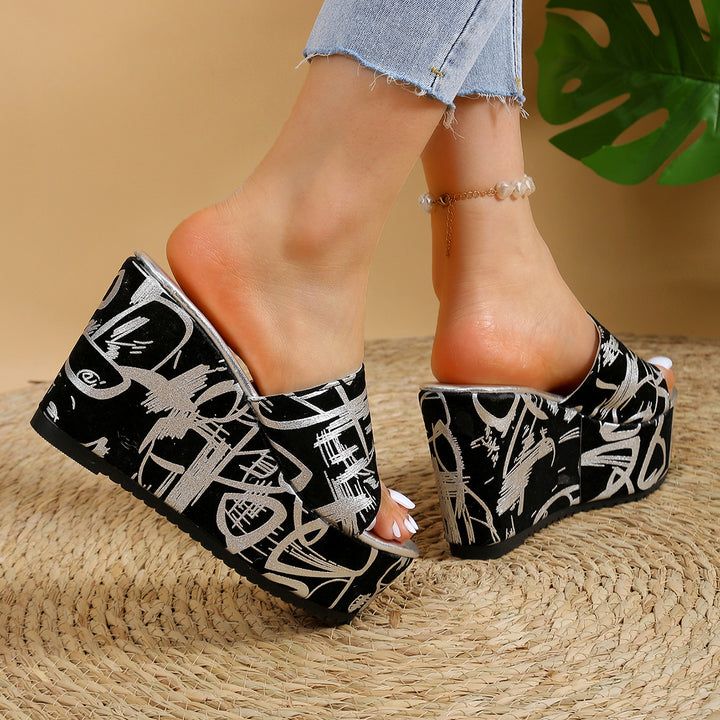 Dame Wedge-sandaler med moderne grafik-design Stilla
