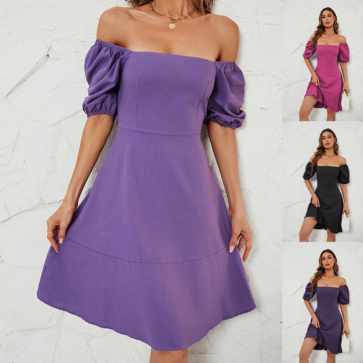 Dame Off-Shoulder Kjole med voluminøse ærmer og svajende nederdel Stilla