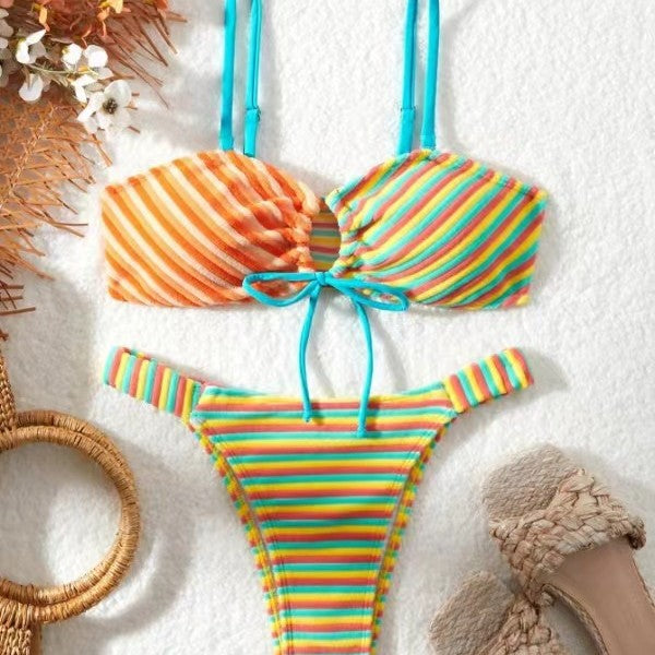 Dame Stribet Bralette-Bikini-Sæt med Justerbare Bindebånd Stilla