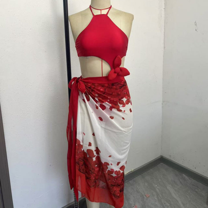 Damer bikini-sæt med moderigtigt cut-out-design og elegant blomsterstrimmel Skovae