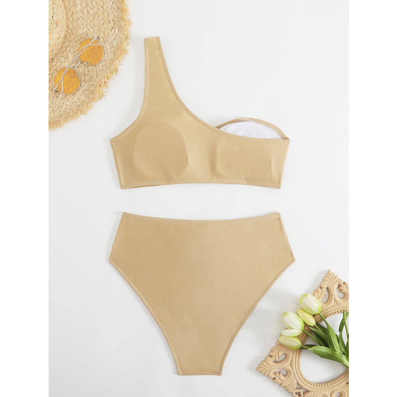 Femme En-Skulder Høj Talje Bikini Sæt med Ringdetalje Stilla