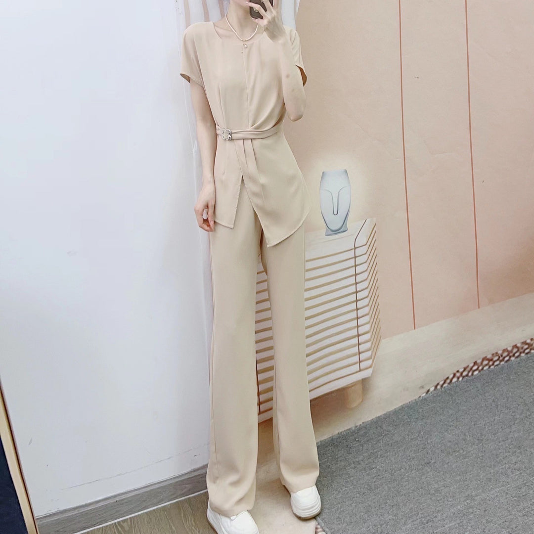 Dame Elegant Jumpsuit med trendy bælte og bredt skårne ben Stilla