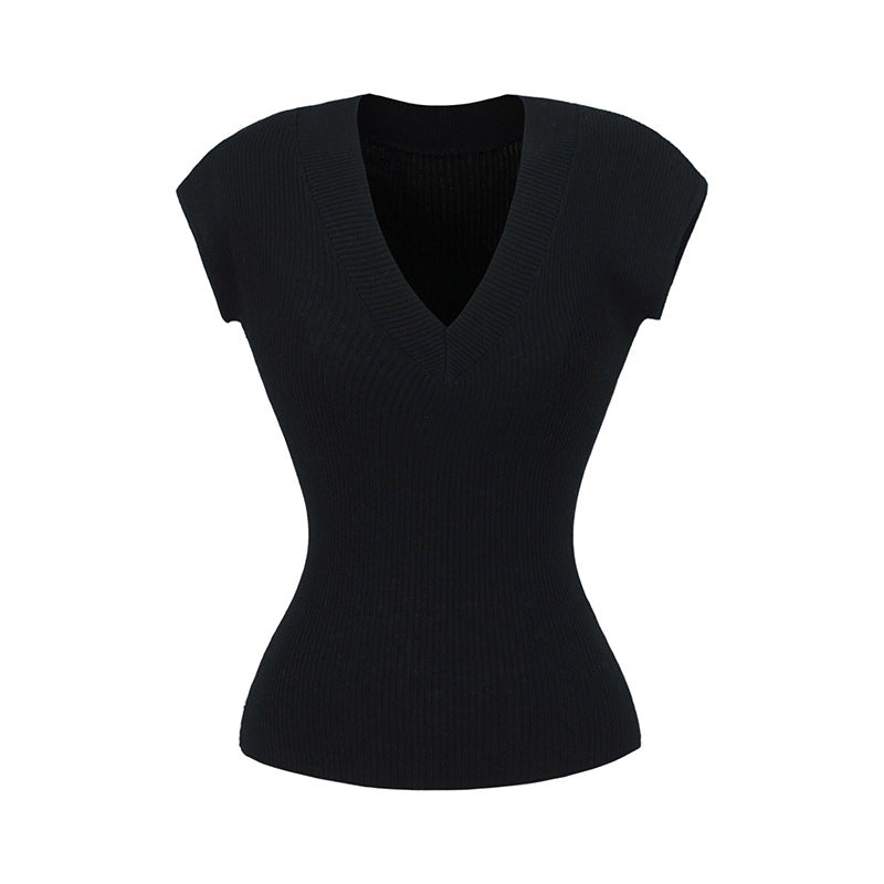 Dame figursyet V-hals top i elastisk materiale Stilla